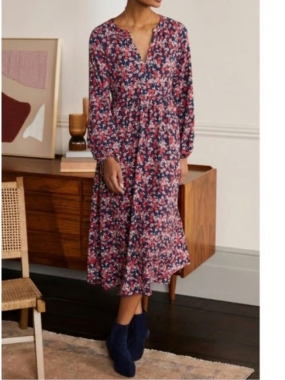 Boden Willow Floral Jersey Midi Dress US 6R NWOT Pockets